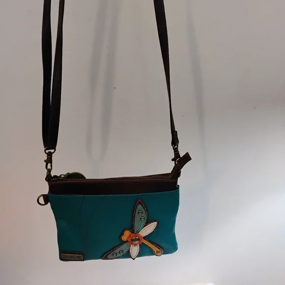 Chala Teal Crossbody Bag with Dragonfly Design - Picture 3 of 6